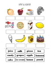 English Worksheet: Various Foods Cut and Paste