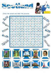 English Worksheet: Scotland-a wordsearch for young learners