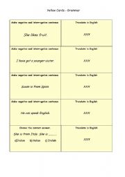 English Worksheet: Board Game Funny English Race ( Yellow Cards)