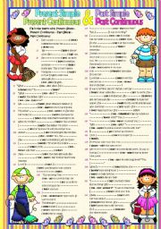 English Worksheet: 4 TENSES *Present Simple&Present Continuous&Past Simple&Past Continuous