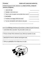 English worksheet: simple and compound sentences