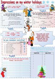 English Worksheet: IMPRESSIONS ON MY WINTER HOLIDAYS. How I spent my winter holidays.