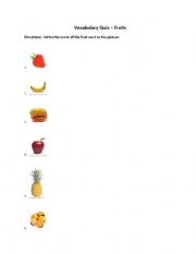 English Worksheet: Fruits Quiz