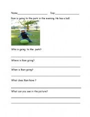 English worksheet: Who What Where When questions - Picture Based