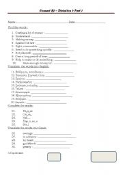 English worksheet: dictation / vocabulary revision 