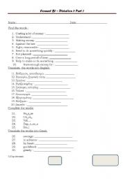 English Worksheet: dictation / vocabulary revision 