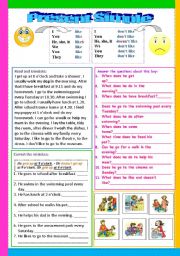 English Worksheet: Present Simple (Work day and day off)+pictures