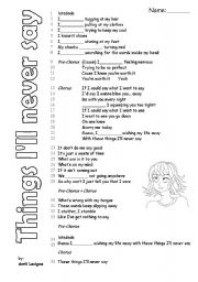 English Worksheet: present continuous with Avril lavigne (2 pages)