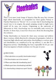 English Worksheet: Cheerleading. Reading comprehension n 4 with KEYS