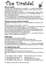 English Worksheet: All about the dreidel (hanukkah theme)