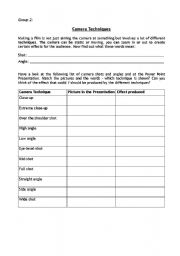 English Worksheet: Cinematic Techniques 02 - Camera