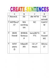 English worksheet: CREATE SENTENCES