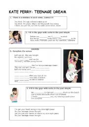 English Worksheet: kate perry teenage dream