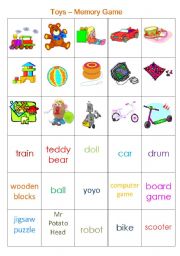 English Worksheet: Toys Memory Game