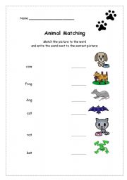 English worksheet: Animals 1 - Matching *Fully editable