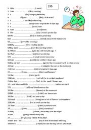 English Worksheet: 195 sentences for simple pserent / future/ past mix !!!