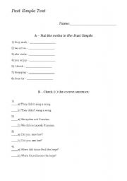English Worksheet: Past Simple Test