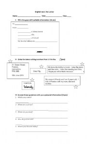 English worksheet: The letter (test)