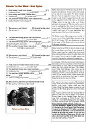 English Worksheet: Blowin in the wind - Bob Dylan