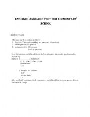 English worksheet: English Language TEST For Elementary School