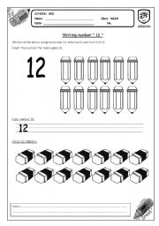 English worksheet: writing number 12