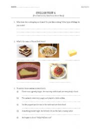English Worksheet: Test food and meals