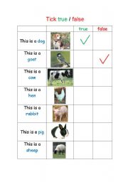 English worksheet: TRUE or FALSE