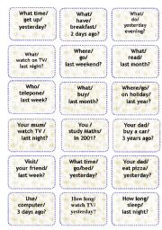 English Worksheet: Past simple - Making Questions. Speaking Cards.
