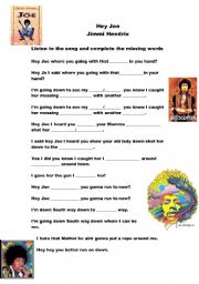 English Worksheet: Hey Joe Cloze