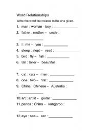 English worksheet: word relationship