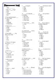 English Worksheet: Placement/Diagnostic Test