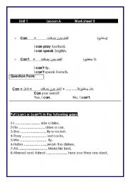 English worksheet: can and cant