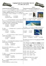 English Worksheet: Vocabulary Quiz for Language Reader Pre-Int Unit-4,5,6