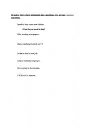 English Worksheet: turn the statements into questions