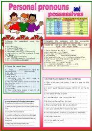 English Worksheet: PERSONAL PRONOUNS AND POSSESSIVES