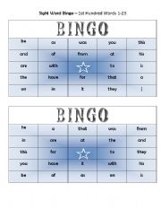 English Worksheet: Sight Word Bingo
