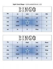 English worksheet: Sight Word Bingo