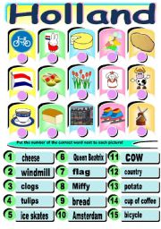 Holland worksheet (combine words and pictures)