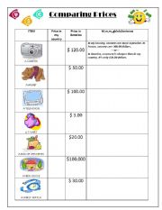 English Worksheet: Comparing Prices