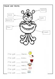 English Worksheet: parts of face