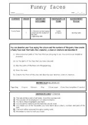 English Worksheet: Funny Face Project