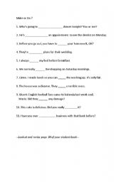 English worksheet: Make / Do Worksheet (P-INT)