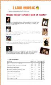 English Worksheet: Teens favorite kind of music