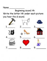 English Worksheet: Beginning Sounds Hh 