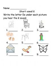 English Worksheet: Short Ee sounds
