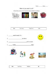 English Worksheet: What do you want to do?