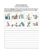 English Worksheet: What are they doing? Present Continuous - Chores around the house