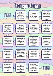 English Worksheet: Transportation Board game