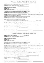 English worksheet: Two and a Half Men - Cloze Text for the Pilot