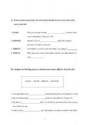 English worksheet: A TEST FOR  SOME COMMON ADJECTIVES/NOUNS